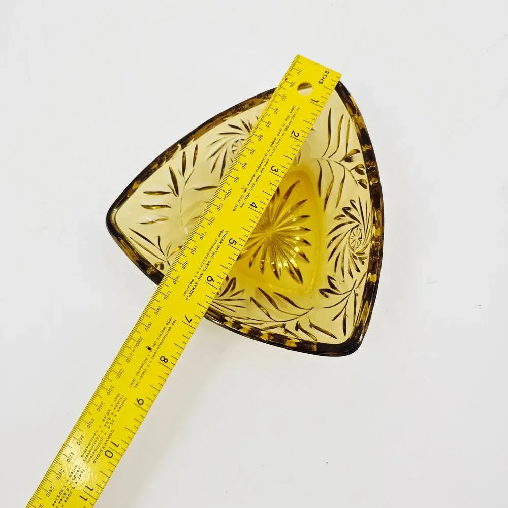 Amber Ashtray Hazel Atlas Pinwheel Design Triangle Dish Mid-Century VTG 6 3/4'